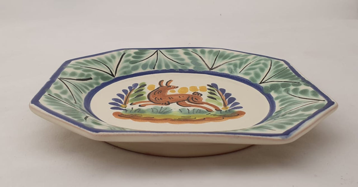 Rabbit Mini Octagonal Plate 6.7 X 6.7" Green-Blue
