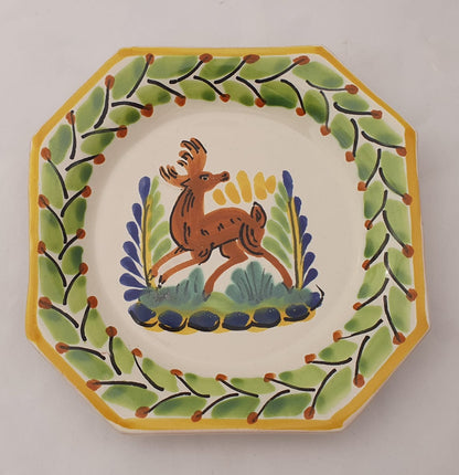 Deer Mini Octagonal Plate 6.7 X 6.7" Green-Yellow