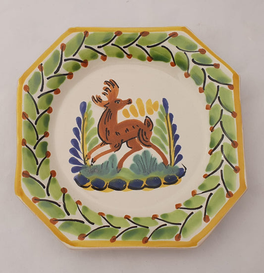 Deer Mini Octagonal Plate 6.7 X 6.7" Green-Yellow