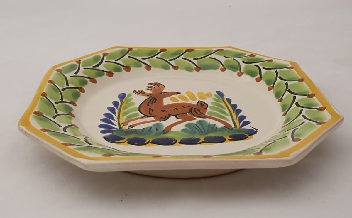 Deer Mini Octagonal Plate 6.7 X 6.7" Green-Yellow