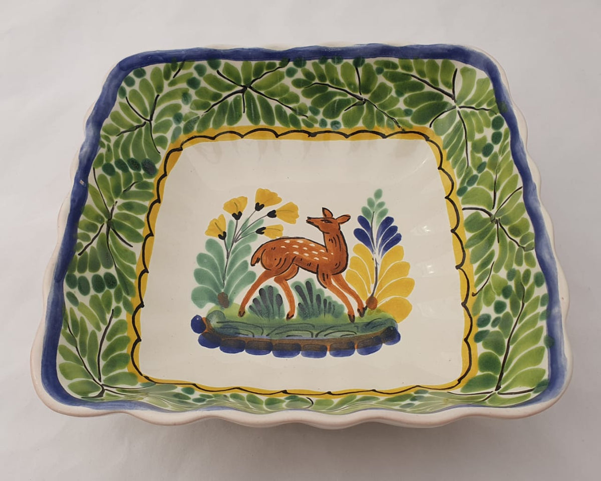 Deer Square Salad Bowl 8.5 X 2.6" Green-Yellow Colors