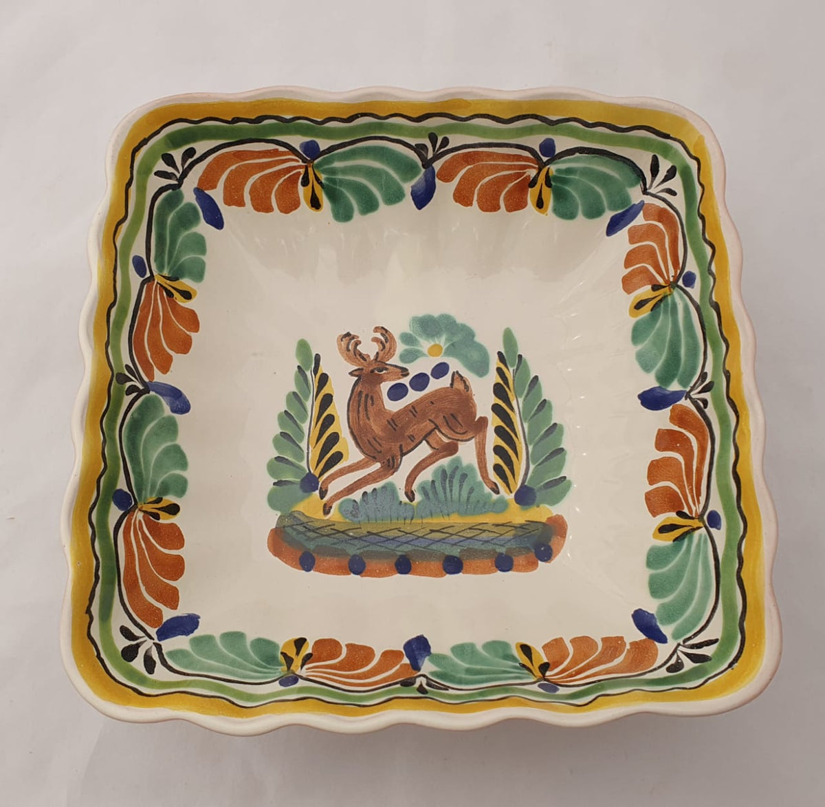 Deer Square Salad Bowl 8.5 X 2.6" Green-Terracota