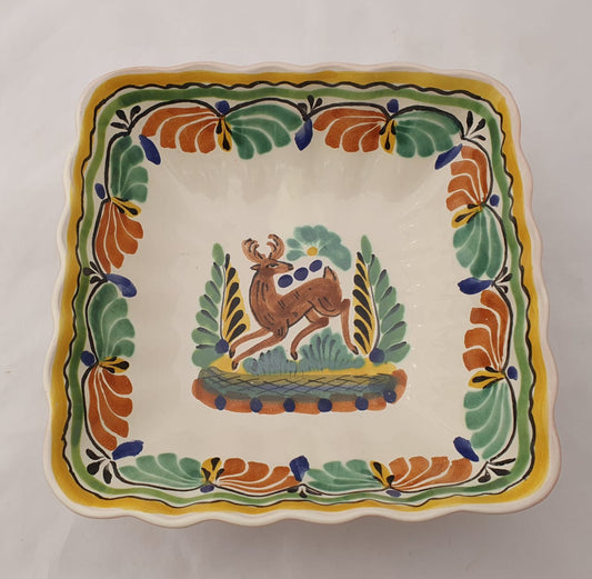 Deer Square Salad Bowl 8.5 X 2.6" Green-Terracota