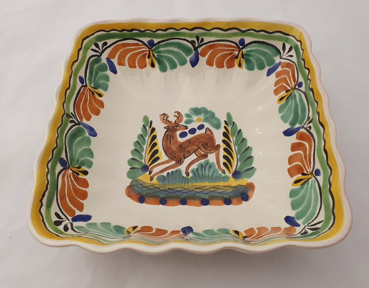 Deer Square Salad Bowl 8.5 X 2.6" Green-Terracota