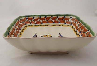 Bird Square Salad Bowl 8.5 X 2.6" Terracota-Green - Mexican Pottery by Gorky Gonzalez
