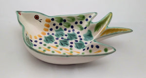 Bird Small Swallow Dish 6.1 X 4.1" Green-Yellow - Mexican Pottery by Gorky Gonzalez