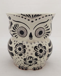 Owl Flower Pot 5.5" Height Black and White