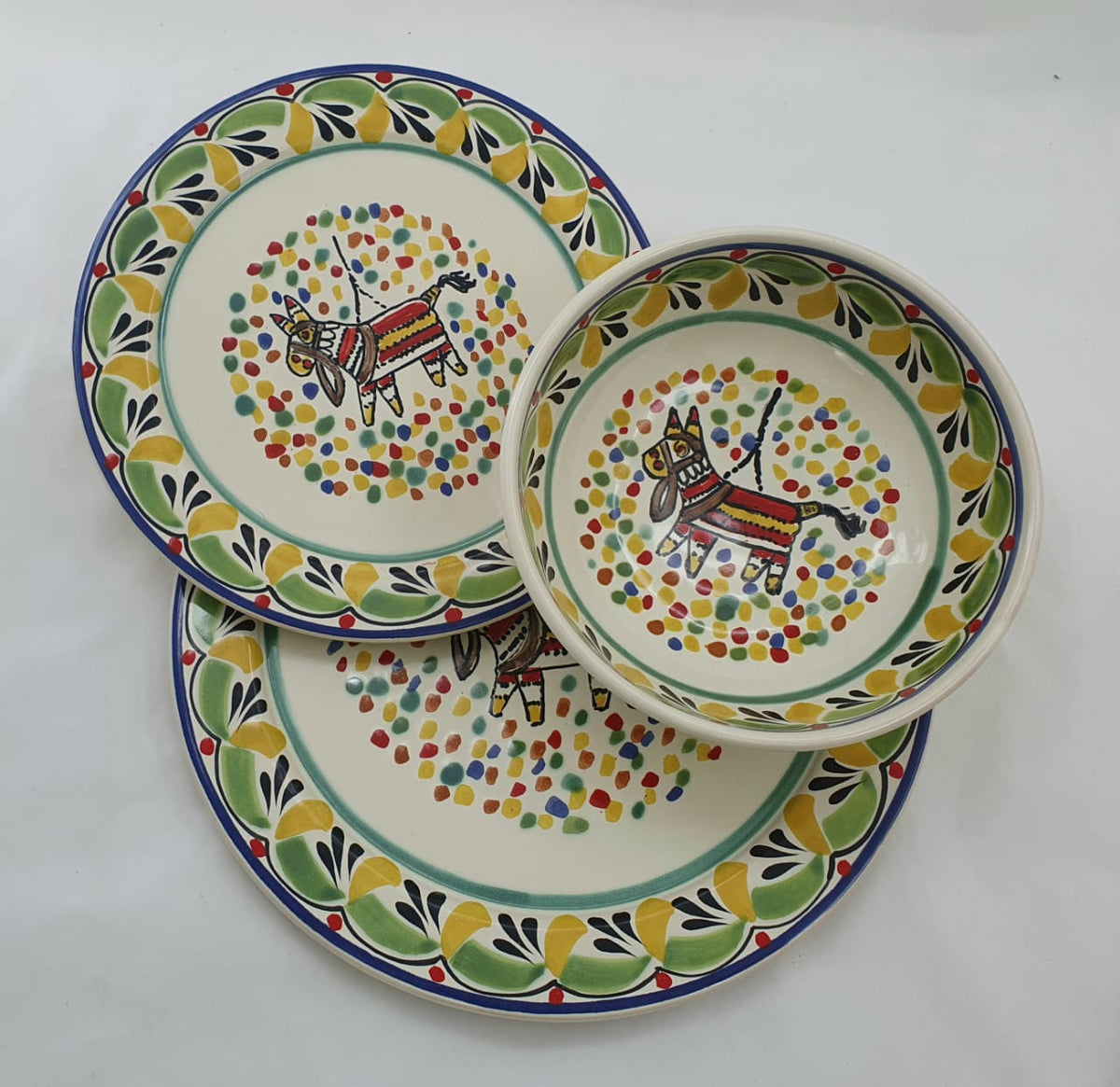 Party Dish Set (3 pieces) Green-Red Colors (Service for one)