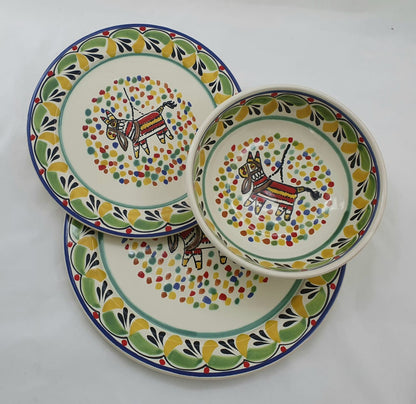 Party Dish Set (3 pieces) Green-Red Colors (Service for one)