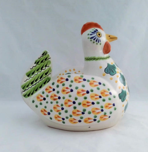 Chicken Figure Money Bank Yellow-Green-Terracota Colors