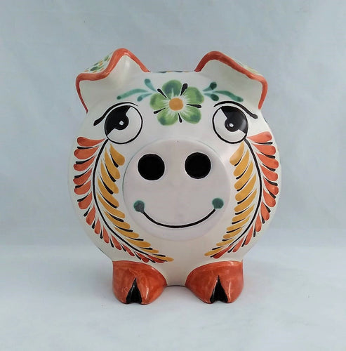 Pig Bank Terracota-Orange-Green Colors