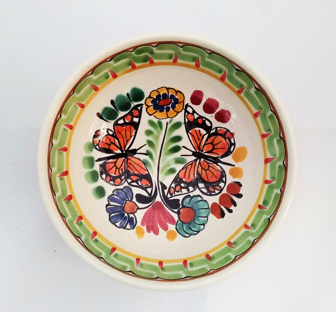 Butterfly Cereal Bowl 16.9 Oz Green-Red Colors - Mexican Pottery by Gorky Gonzalez