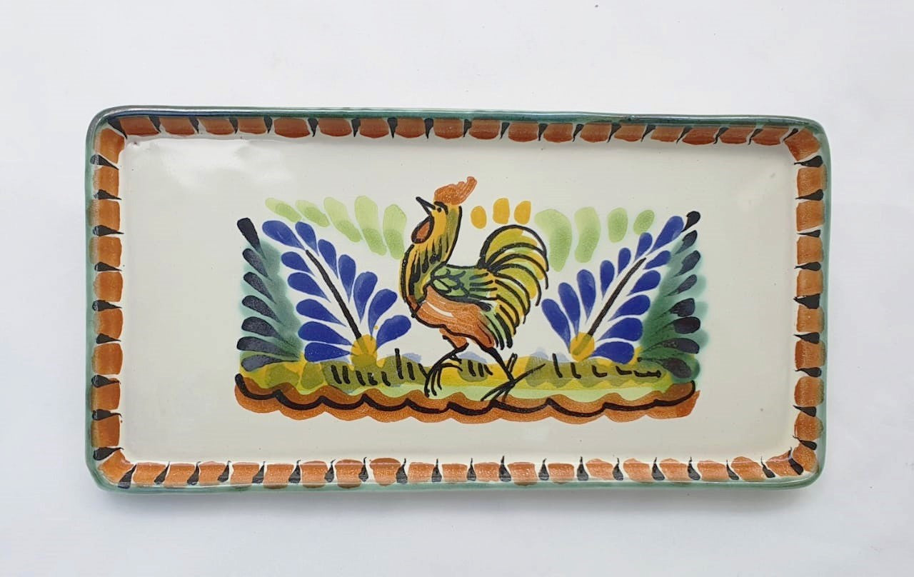 Rooster Rectangular Mini Tray 8.7*4.3 in Terracota-Blue-Yellow Colors