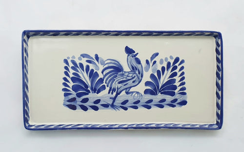 Rooster Rectangular Mini Tray 8.7*4.3 in Blue and White