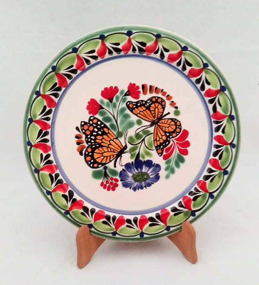 Butterfly Base Dinner Plate 12" D Red-Green-Black - Mexican Pottery by Gorky Gonzalez