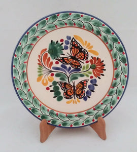Butterfly Base Dinner Plate 12" D Green-Terracota-Orange Colors - Mexican Pottery by Gorky Gonzalez