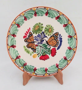 Butterfly Base Dinner Plate 12" D Green-Orange Colors - Mexican Pottery by Gorky Gonzalez