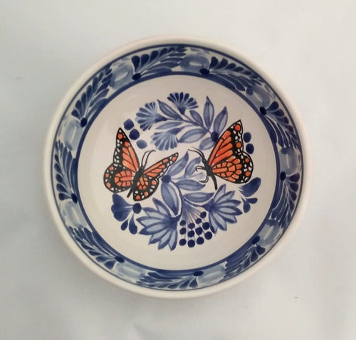 Butterfly Cereal Bowl 16.9 Oz Blue-Orange Colors - Mexican Pottery by Gorky Gonzalez