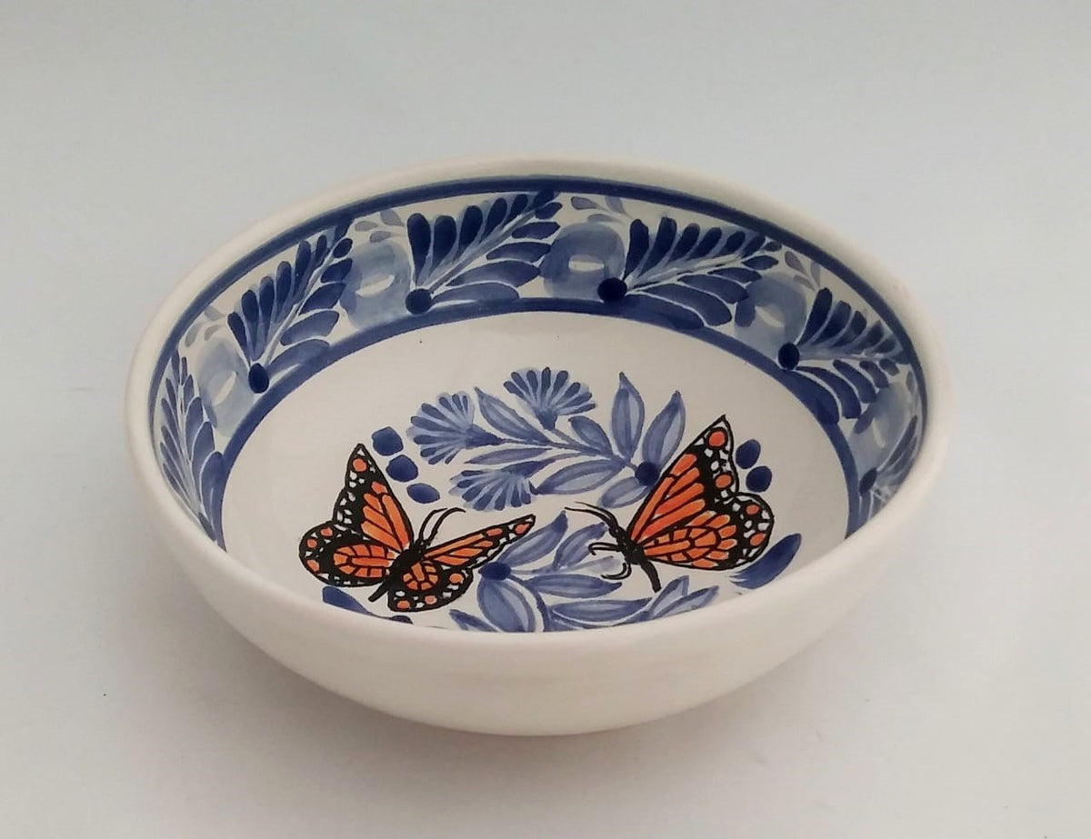 Butterfly Cereal Bowl 16.9 Oz Blue-Orange Colors - Mexican Pottery by Gorky Gonzalez