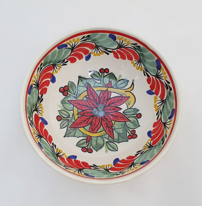 PoinSettia Cereal/Soup Bowl 16.9 Oz Green-Red Colors