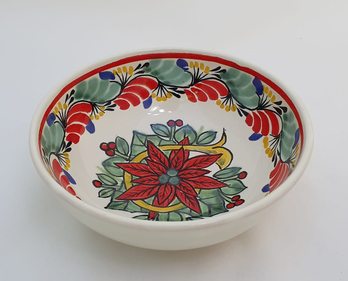 PoinSettia Cereal/Soup Bowl 16.9 Oz Green-Red Colors