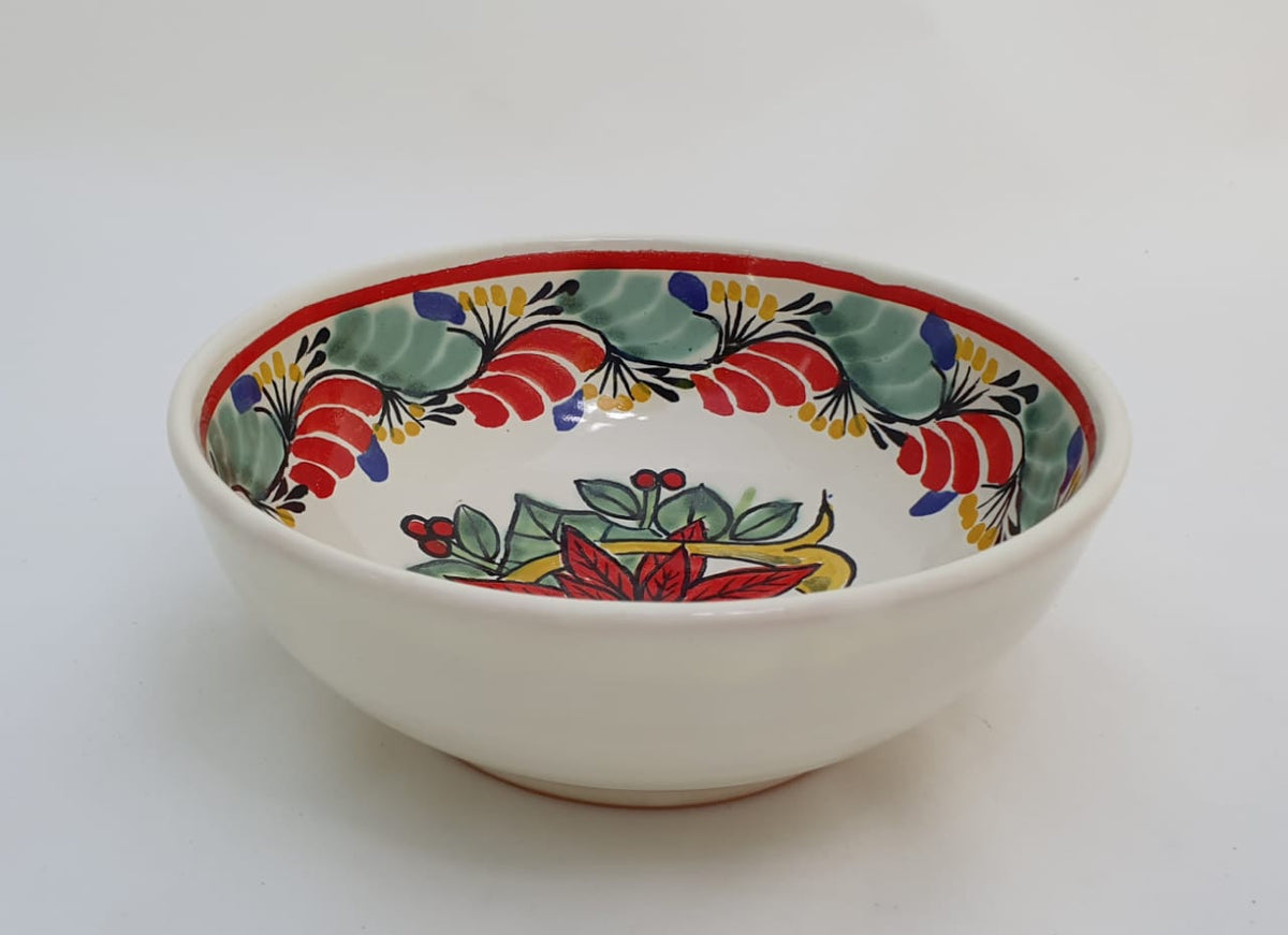 PoinSettia Cereal/Soup Bowl 16.9 Oz Green-Red Colors