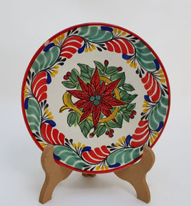 PoinSettia Bread Plate / Tapa Plate 6.3" D Green-Red Colors