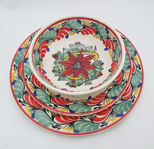Poinsettia Dish Set (3 pieces) Green-Red Colors (One Service)