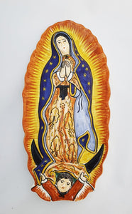 Lady of Guadalupe Decorative Ceramic 11.5" H Yellow-Blue Colors