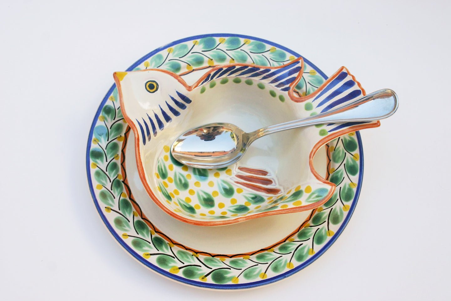Bird Dish Set two pieces MultiColors - Mexican Pottery by Gorky Gonzalez
