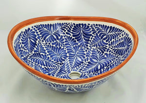 Sink Wave Oval 16.9" L * 14.8" W * 7.9" Height Blue-Terracota Colors