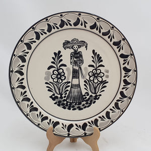 Catrina Dinner Plate 10" D Black and White - Mexican Pottery by Gorky Gonzalez