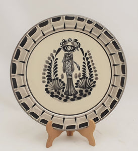 Catrina Dinner Plate 10" D Black and White - Mexican Pottery by Gorky Gonzalez