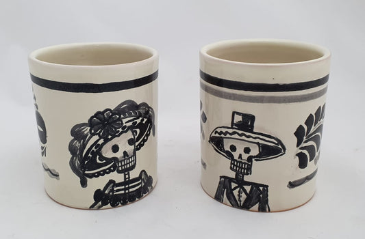 Catrina Coffe Mug Set of 2 pieces 13.9 Oz Black and White - Mexican Pottery by Gorky Gonzalez