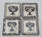 Catrina Mini Square Plate / Tapa Plate 5*5" Set of 4 Black and White - Mexican Pottery by Gorky Gonzalez
