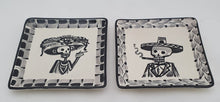 Catrina Mini Square Plate / Tapa Plate 5*5" Set of 2 Black and White - Mexican Pottery by Gorky Gonzalez