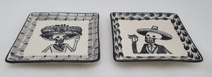 Catrina Mini Square Plate / Tapa Plate 5*5" Set of 2 Black and White - Mexican Pottery by Gorky Gonzalez