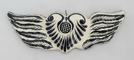 Ornament Heart w/Wings Flat Black and White