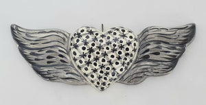 Ornament Heart w/Wings Flat Black and White