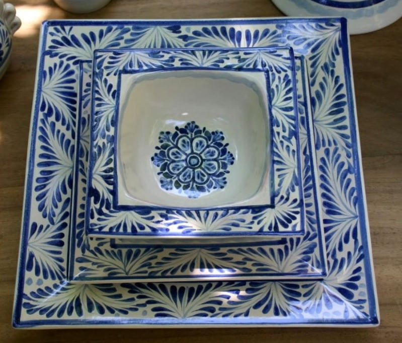 Flower Square Dish Set (3 Pieces) Blue (One Service)