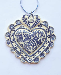 Ornament Love Heart 5*5" Blue and White