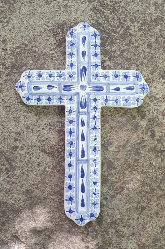 Medium Cross 9" Height Blue and White
