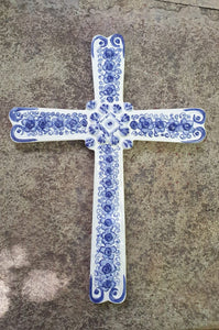 Large Paint Cross 13" Height White and Blue
