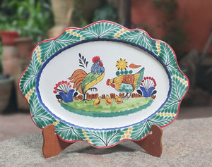 Rooster Family Tray / Serving Cut Flat Platter 11.4*15.4" L MultiColors