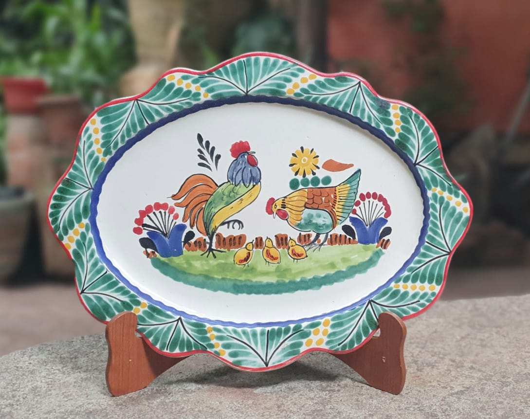 Rooster Family Tray / Serving Cut Flat Platter 11.4*15.4