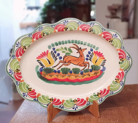 Deer Tray Cut Flat Platter 11.4*15.4 in L Green-Terracota Colors
