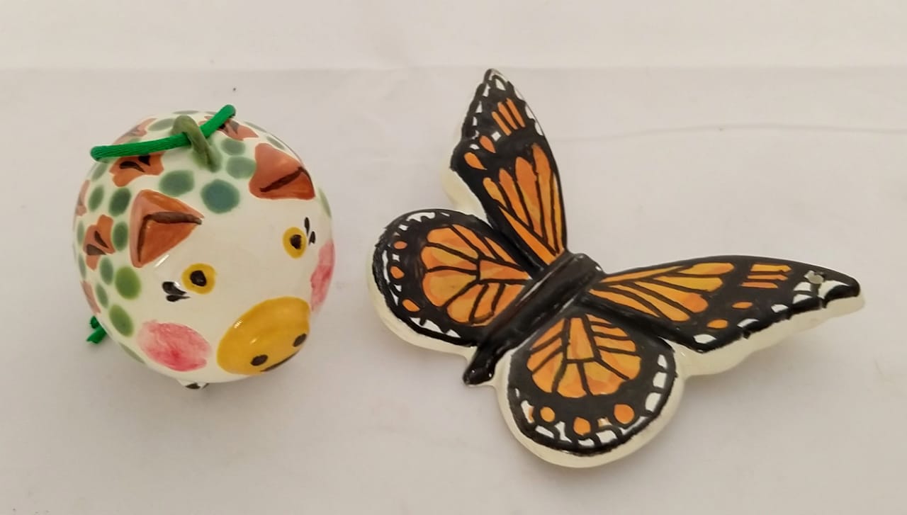 Ornament Pig and Butterfly Set of 2 Multi-colors