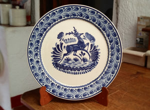 Deer Decorative / Serving Flat Platter 13.8" D Blue Colors