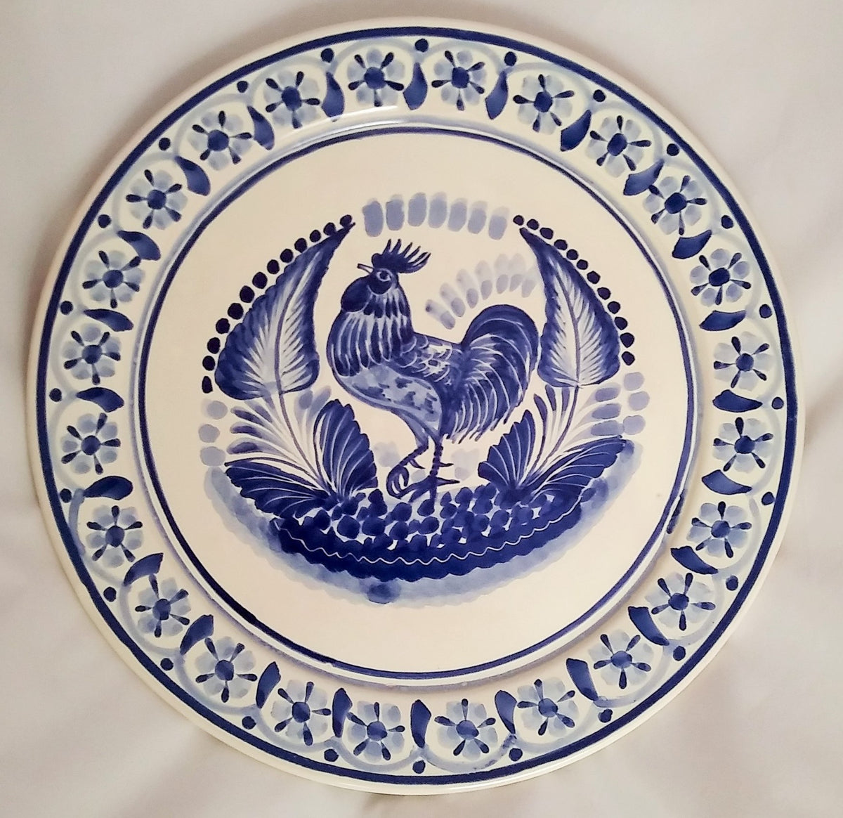 Gallo Decorativo / Plato Plano para Servir 13.8" D Colores Azules 