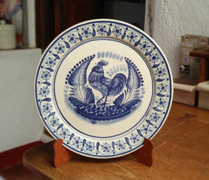 Rooster Decorative / Serving Flat Platter 13.8" D Blue Colors